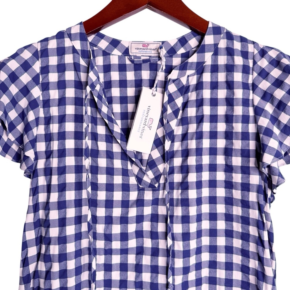 VINEYARD VINES NWT Harbor Gingham Dress Size XS in Deep Bay Blue - Picture 2 of 13
